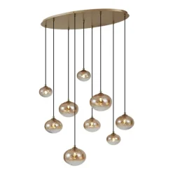QAZQA Art-Deco-Hängelampe Gold mit bernsteinfarbenem Glas 9-flammig - Jia