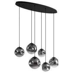 QAZQA Art-Deco-Hängelampe schwarz mit ovaler Deckenplatte und Rauchglas 6-flammig - Douglass