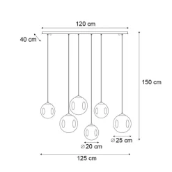 QAZQA Art-Deco-Hängelampe schwarz mit ovaler Deckenplatte und Rauchglas 6-flammig - Douglass