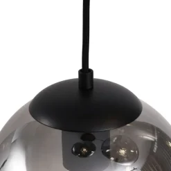 QAZQA Art-Deco-Hängelampe schwarz mit ovaler Deckenplatte und Rauchglas 6-flammig - Douglass