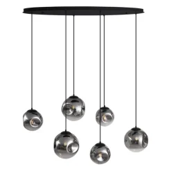 QAZQA Art-Deco-Hängelampe schwarz mit ovaler Deckenplatte und Rauchglas 6-flammig - Douglass