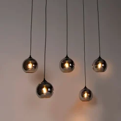 QAZQA Art-Deco-Hängelampe schwarz mit Rauchglas 5 Lichter - Wallace