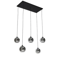 QAZQA Art-Deco-Hängelampe schwarz mit Rauchglas 5 Lichter - Wallace