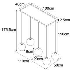 QAZQA Art-Deco-Hängelampe schwarz mit Rauchglas 5 Lichter - Wallace