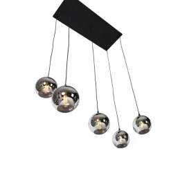 QAZQA Art-Deco-Hängelampe schwarz mit Rauchglas 5 Lichter - Wallace