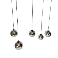 QAZQA Art-Deco-Hängelampe schwarz mit Rauchglas 5 Lichter - Wallace