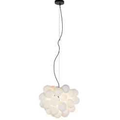 QAZQA Art-Deco-Hängelampe schwarz mit Opalglas 8-flammig rund – Uvas