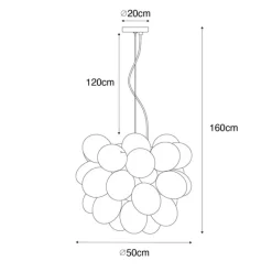 QAZQA Art-Deco-Hängelampe schwarz mit Opalglas 8-flammig rund – Uvas