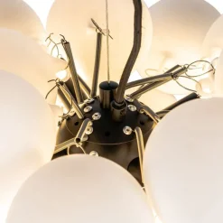 QAZQA Art-Deco-Hängelampe schwarz mit Opalglas 8-flammig rund – Uvas