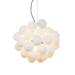 QAZQA Art-Deco-Hängelampe schwarz mit Opalglas 8-flammig rund – Uvas