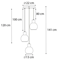 QAZQA Art-Deco-Hängelampe schwarz mit Rauchglas rund 3-flammig - Vidro