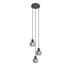 QAZQA Art-Deco-Hängelampe schwarz mit Rauchglas rund 3-flammig - Vidro
