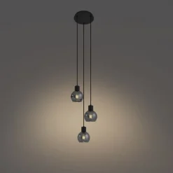 QAZQA Art-Deco-Hängelampe schwarz mit Rauchglas rund 3-flammig - Vidro