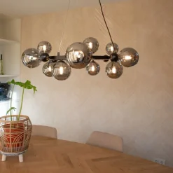 QAZQA Art-Deco-Hängelampe schwarz mit Rauchglas 12-flammig – David