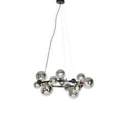 QAZQA Art-Deco-Hängelampe schwarz mit Rauchglas 12-flammig – David