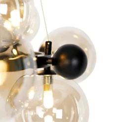 QAZQA Art-Deco-Hängelampe schwarz mit bernsteinfarbenem Glas 12 Lichter – David