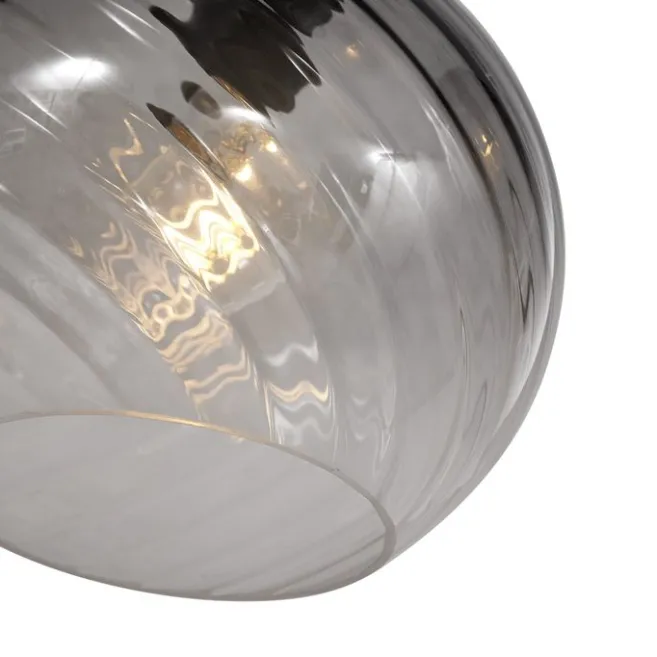 QAZQA Art-Deco-Hängelampe schwarz mit Rauchglas rund 4-flammig - Bao