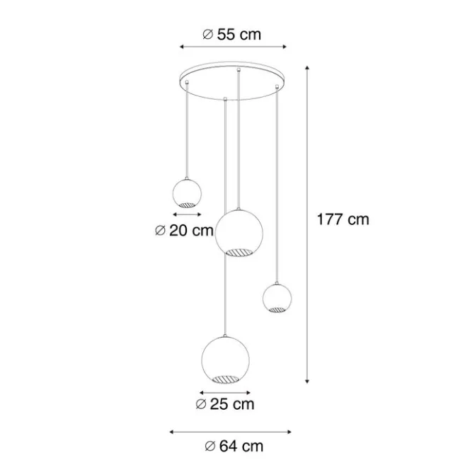 QAZQA Art-Deco-Hängelampe schwarz mit Rauchglas rund 4-flammig - Bao