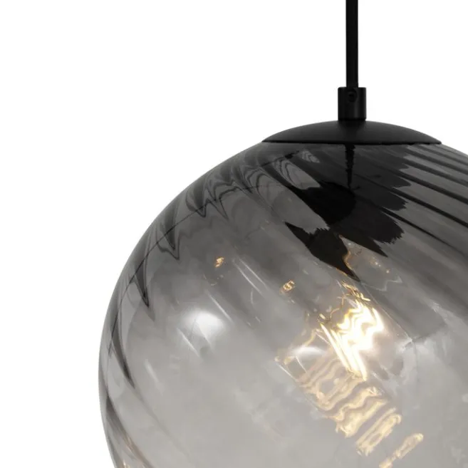 QAZQA Art-Deco-Hängelampe schwarz mit Rauchglas rund 4-flammig - Bao