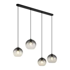 QAZQA Art-Deco-Hängelampe schwarz mit Rauchglas rechteckig 4-flammig - Bao