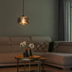 QAZQA Art-Deco-Hängelampe schwarz mit Rauchglas - Bizle