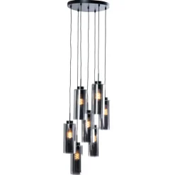 QAZQA Art-Deco-Hängelampe schwarz mit Rauchglas 7-flammig – Laura