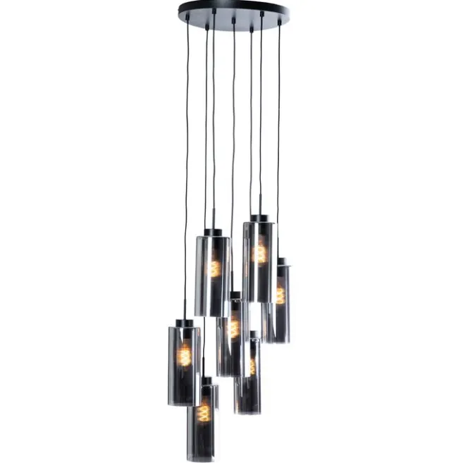 QAZQA Art-Deco-Hängelampe schwarz mit Rauchglas 7-flammig – Laura
