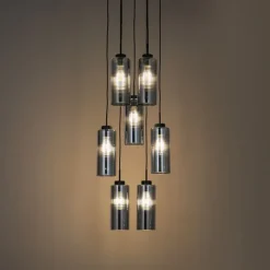 QAZQA Art-Deco-Hängelampe schwarz mit Rauchglas 7-flammig – Laura