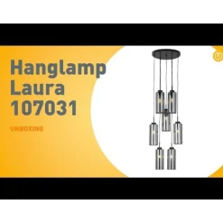 QAZQA Art-Deco-Hängelampe schwarz mit Rauchglas 7-flammig – Laura