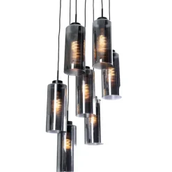 QAZQA Art-Deco-Hängelampe schwarz mit Rauchglas 7-flammig – Laura