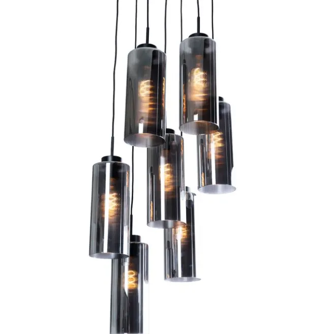 QAZQA Art-Deco-Hängelampe schwarz mit Rauchglas 7-flammig – Laura
