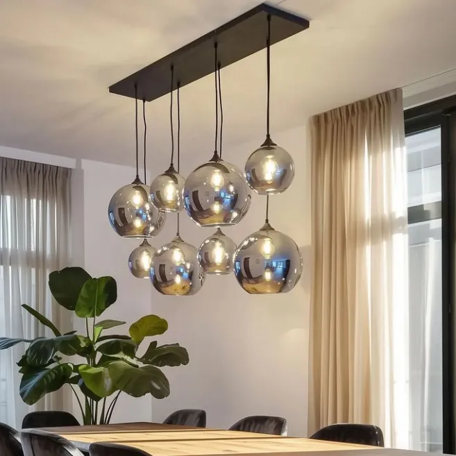 QAZQA Art-Deco-Hängelampe schwarz mit Rauchglas 8-flammig – Sandra