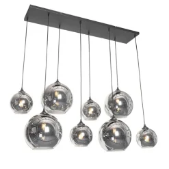QAZQA Art-Deco-Hängelampe schwarz mit Rauchglas 8-flammig – Sandra