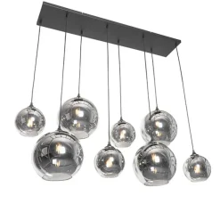 QAZQA Art-Deco-Hängelampe schwarz mit Rauchglas 8-flammig – Sandra
