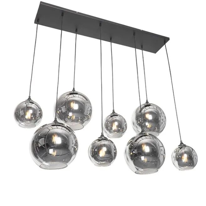 QAZQA Art-Deco-Hängelampe schwarz mit Rauchglas 8-flammig – Sandra