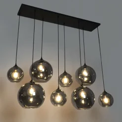 QAZQA Art-Deco-Hängelampe schwarz mit Rauchglas 8-flammig – Sandra