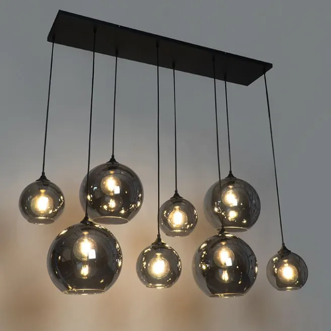 QAZQA Art-Deco-Hängelampe schwarz mit Rauchglas 8-flammig – Sandra