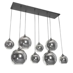 QAZQA Art-Deco-Hängelampe schwarz mit Rauchglas 8-flammig – Sandra