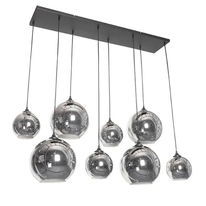 QAZQA Art-Deco-Hängelampe schwarz mit Rauchglas 8-flammig – Sandra