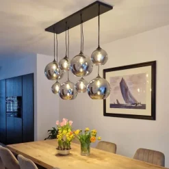 QAZQA Art-Deco-Hängelampe schwarz mit Rauchglas 8-flammig – Sandra