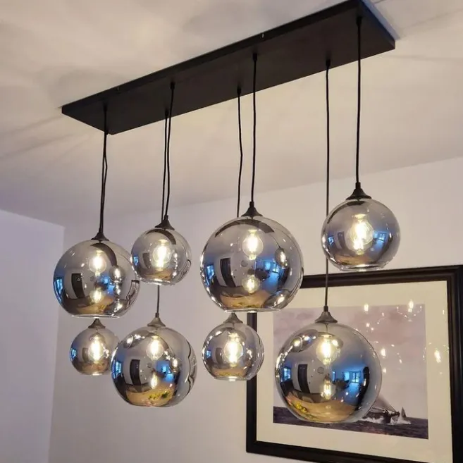 QAZQA Art-Deco-Hängelampe schwarz mit Rauchglas 8-flammig – Sandra