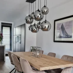 QAZQA Art-Deco-Hängelampe schwarz mit Rauchglas 8-flammig – Sandra