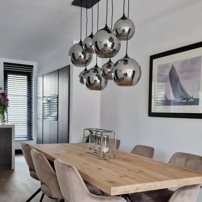 QAZQA Art-Deco-Hängelampe schwarz mit Rauchglas 8-flammig – Sandra