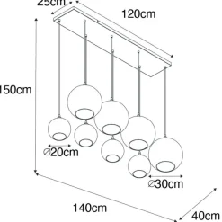 QAZQA Art-Deco-Hängelampe schwarz mit Rauchglas 8-flammig – Sandra