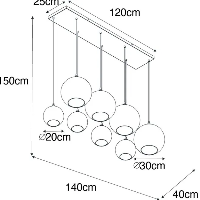 QAZQA Art-Deco-Hängelampe schwarz mit Rauchglas 8-flammig – Sandra