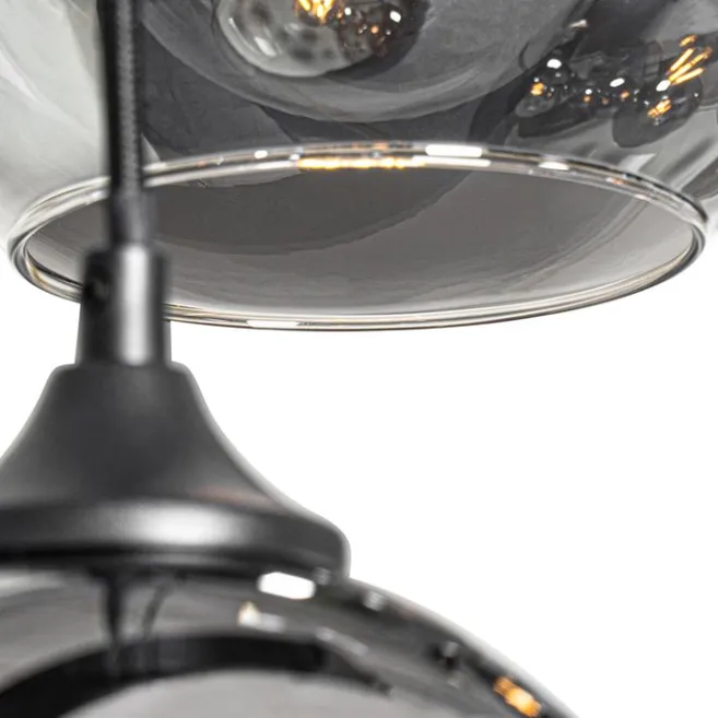 QAZQA Art-Deco-Hängelampe schwarz mit Rauchglas 8-flammig – Sandra