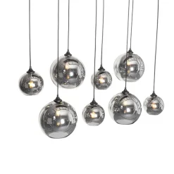 QAZQA Art-Deco-Hängelampe schwarz mit Rauchglas 8-flammig – Sandra