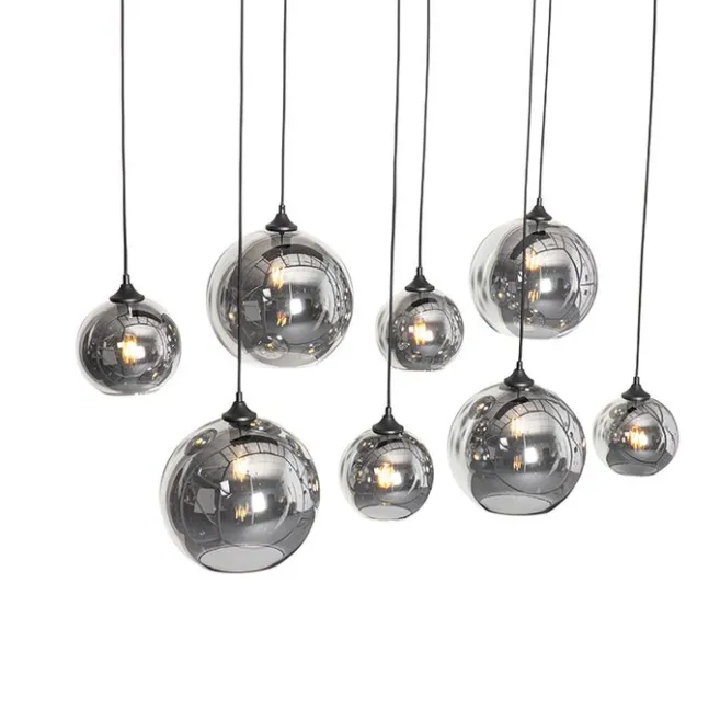 QAZQA Art-Deco-Hängelampe schwarz mit Rauchglas 8-flammig – Sandra