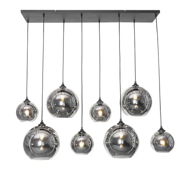 QAZQA Art-Deco-Hängelampe schwarz mit Rauchglas 8-flammig – Sandra