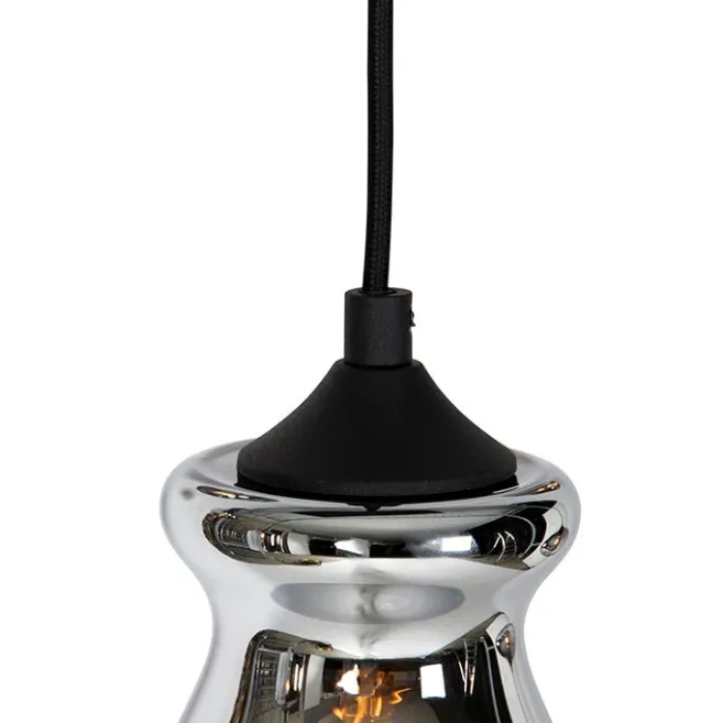 QAZQA Art-Deco-Hängelampe schwarz mit Rauchglas 6 Lichter - Wallace